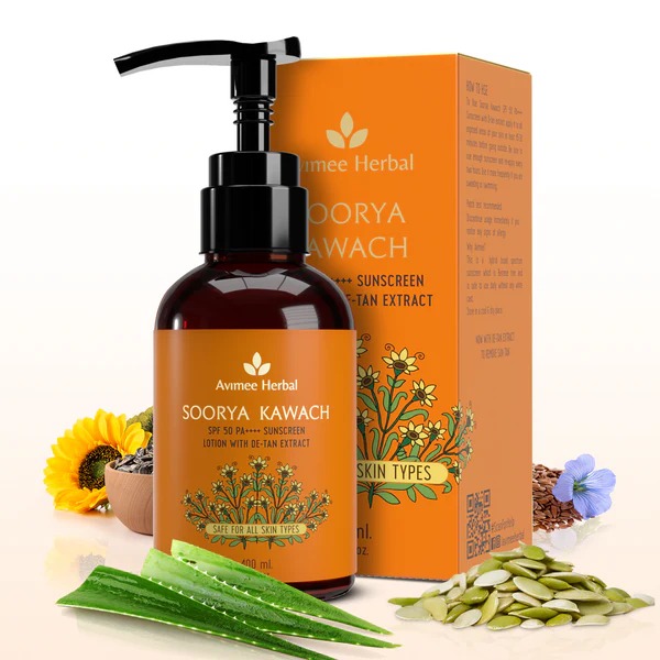 Avimee Herbal Soorya Kawach SPF 50 PA+ De-Tan Sunscreen Lotion