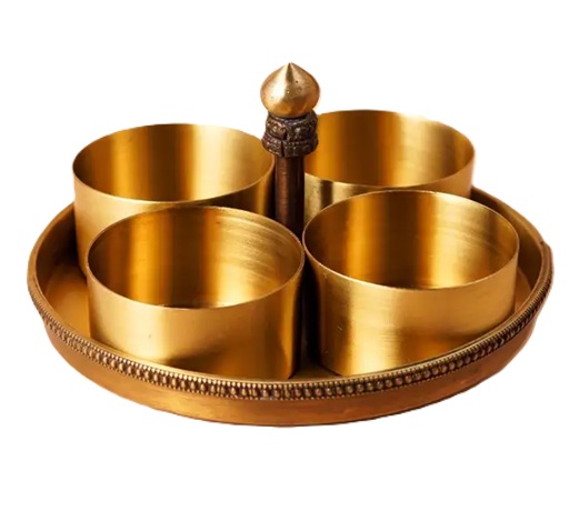 Isha Life Brass Condiment Serving Tray with Four Bowls