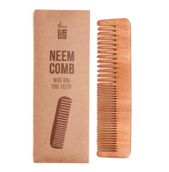 Isha Life Handmade Neem Wood Comb (Two in one)