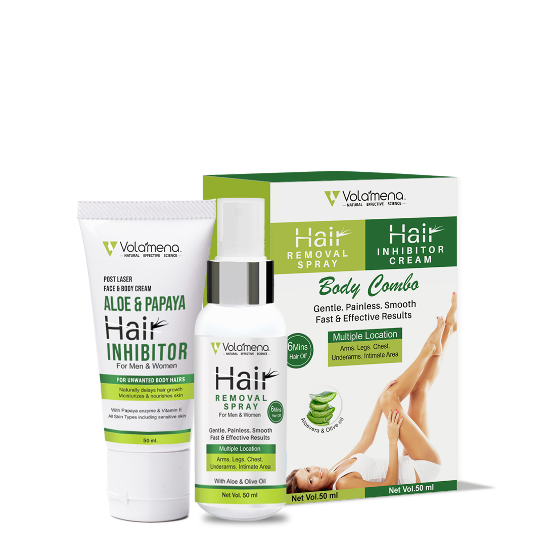 Volamena Hair Remover Spray and hair inhibitor Cream Combo pack 