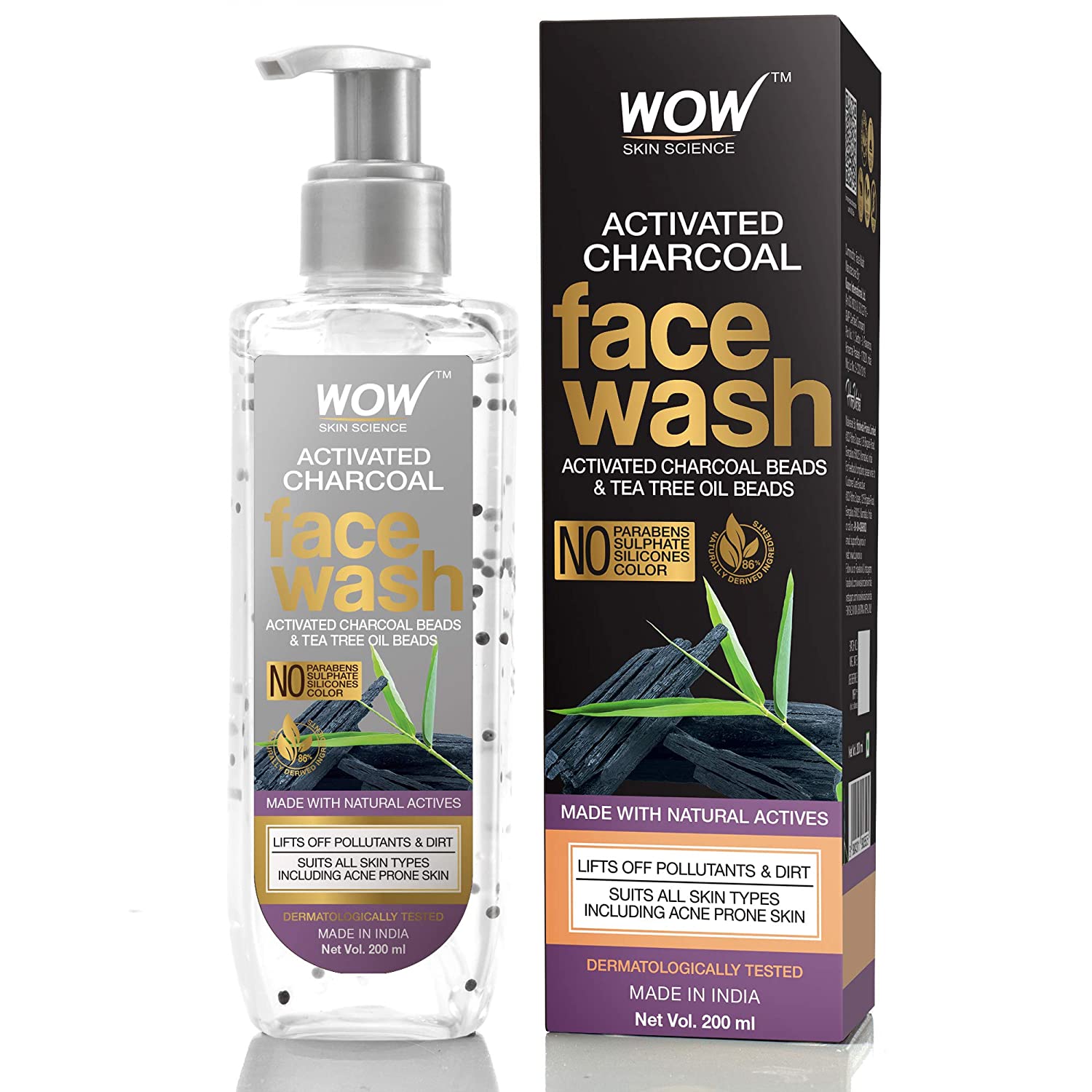 Wow Skin Science Activated Charcoal and Tea Tree Oil Beads  Face Wash