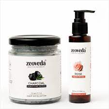 Zeoveda Charcoal Scrub + Rose Face Wash Combo
