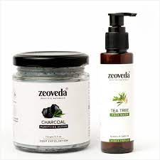 Zeoveda Charcoal Scrub + Tea Tree Face Wash Combo 