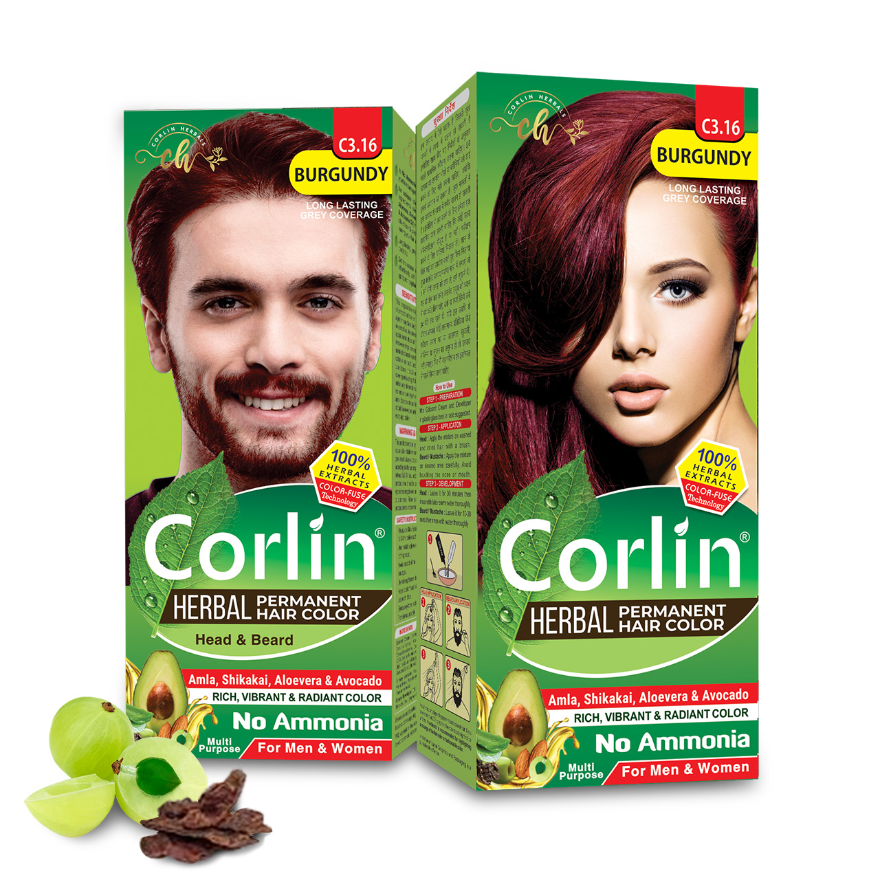 Corlin Herbals Permanent Hair Color Cream Shade C3.16 Burgundy